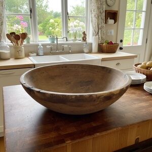 RARE Antique Hand Carved Extra Large Wood Primitive Farmhouse Dough Bowl Trench
